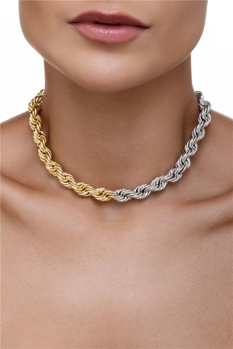 Colar Cordão Baiano 9MM l Banho de Ouro e Ródio Branco