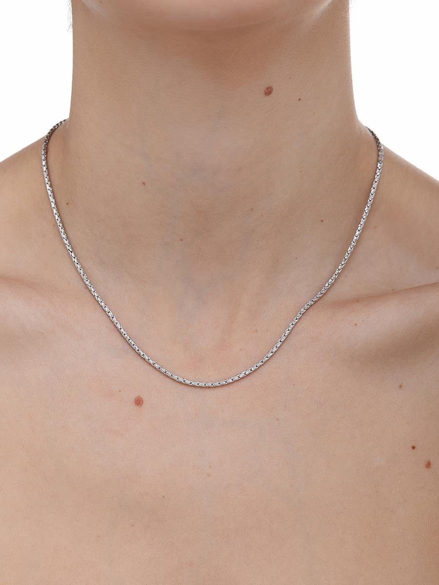 Colar Elo Trançado Diamantado | Banhado no Ródio Branco