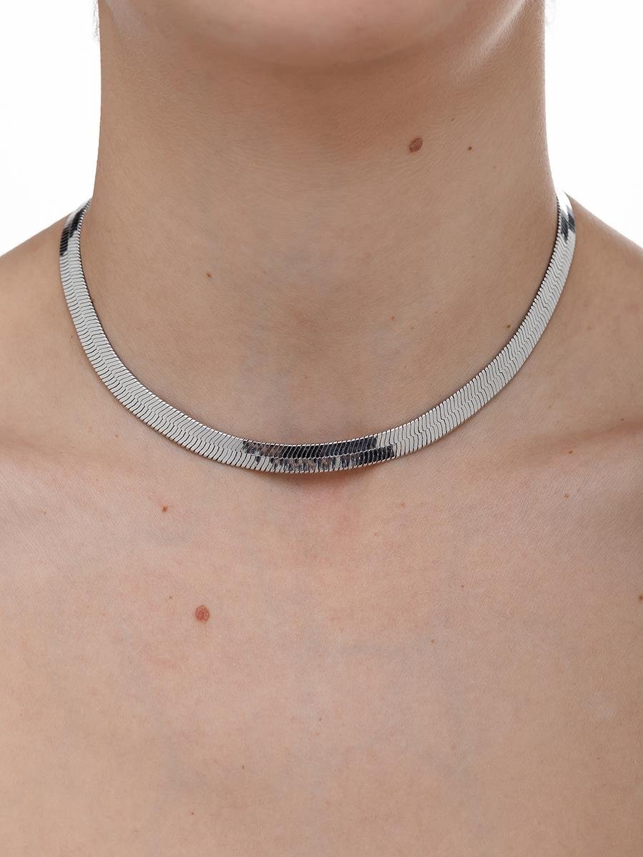 Choker Malha Fita 7MM | Banhado no Ródio Branco