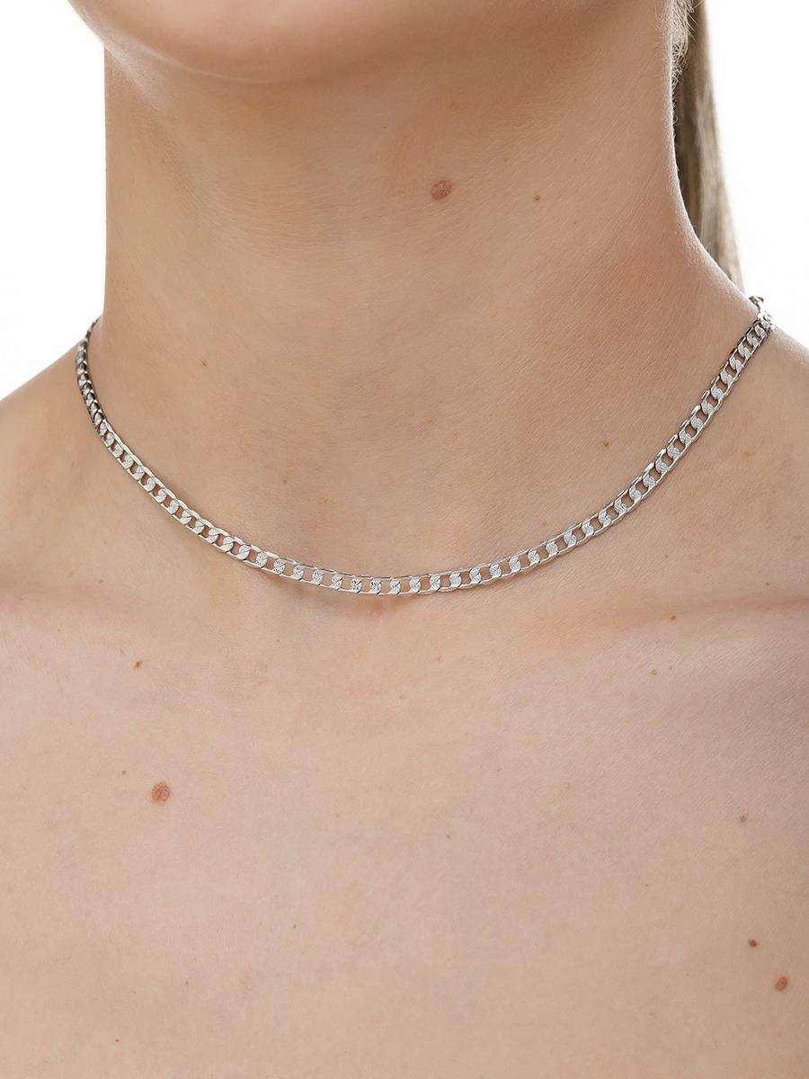 Choker de elo Grumet Diamantado | Banhado no Ródio Branco