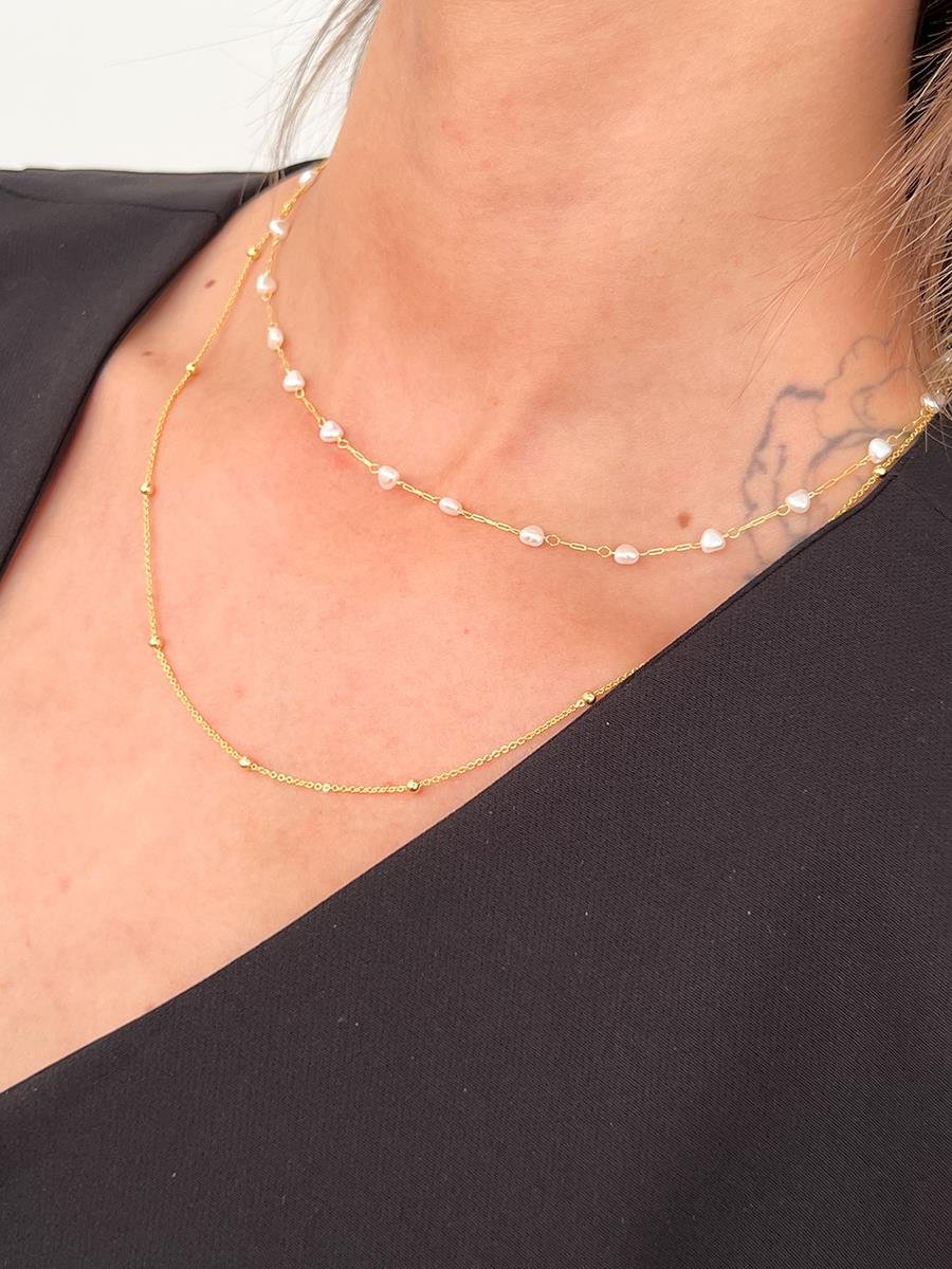 Colar de Elo com Bola Lisa 50CM | Banhado a Ouro