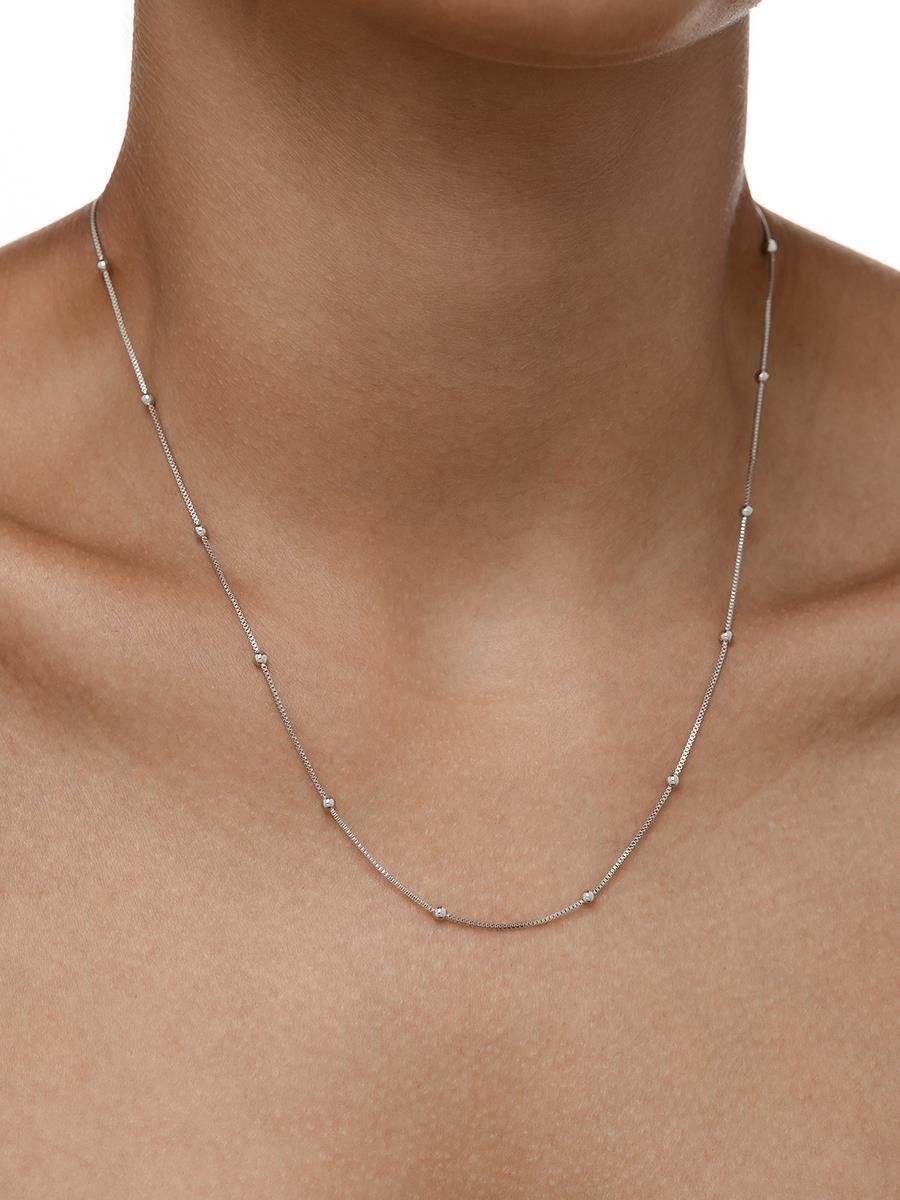 Colar Veneziana com Bola Lisa 45cm | Banhado no Ródio Branco