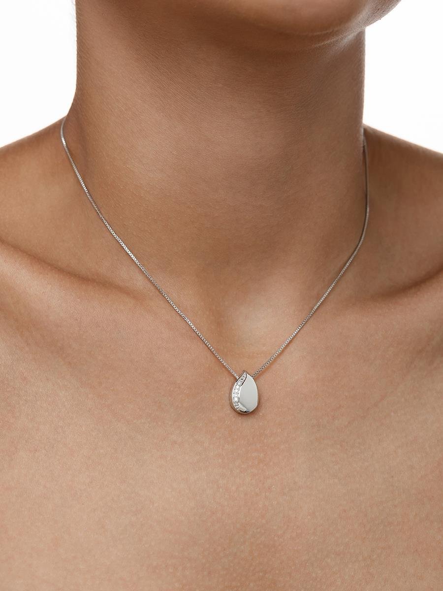 Colar Gota Lisa e Cravejada | Banhado no Ródio Branco