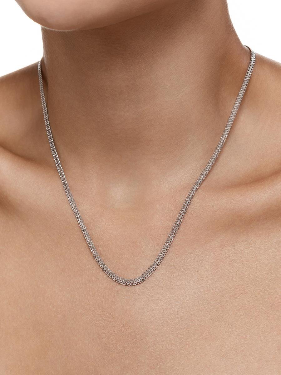 Colar de Elo Duplo Trançado 45CM | Banhado no Ródio Branco