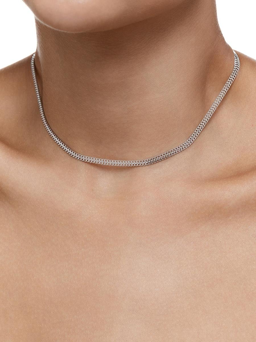 Colar de Elo Duplo Trançado 30CM | Banhado no Ródio Branco