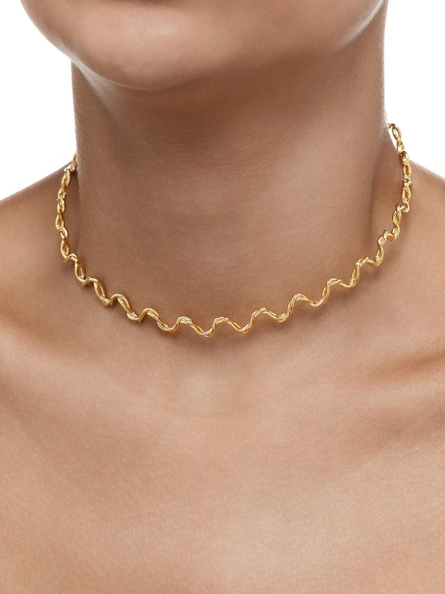Choker Aro Rígido de Onda Trançado | Banhado a Ouro