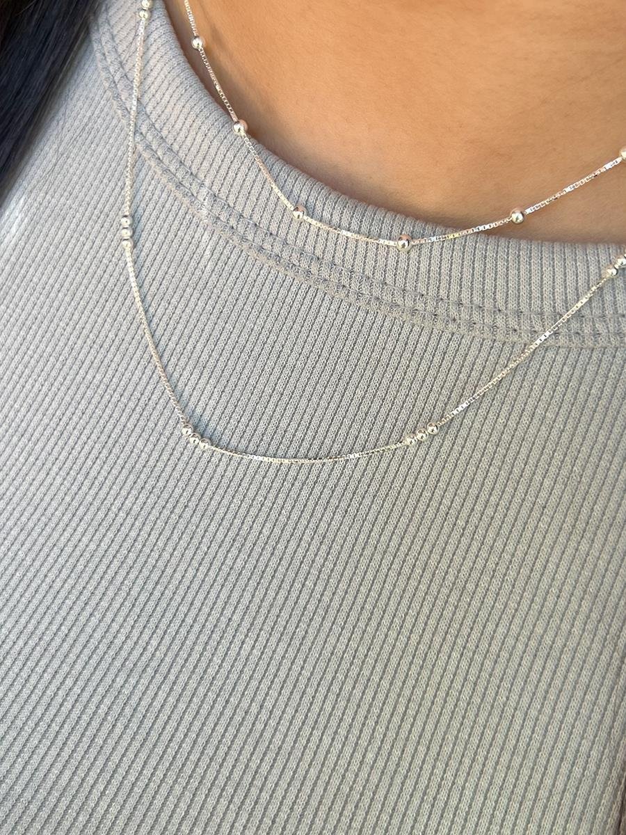 Colar Veneziana com Bolinhas 50 CM | Prata 925