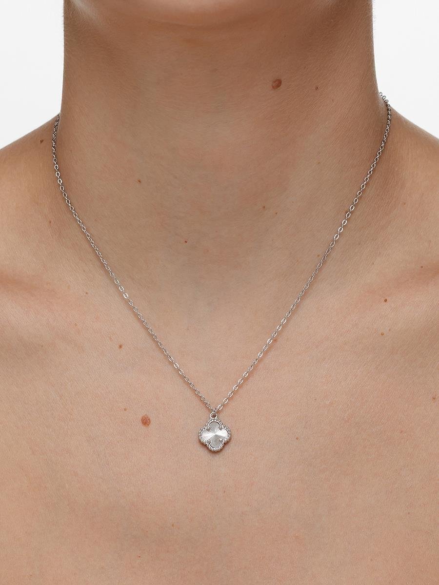 Colar Trevo com Detalhes | Banhado no Ródio Branco