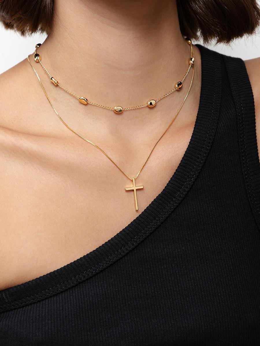 Colar com Cruz 45CM | Banhado a Ouro