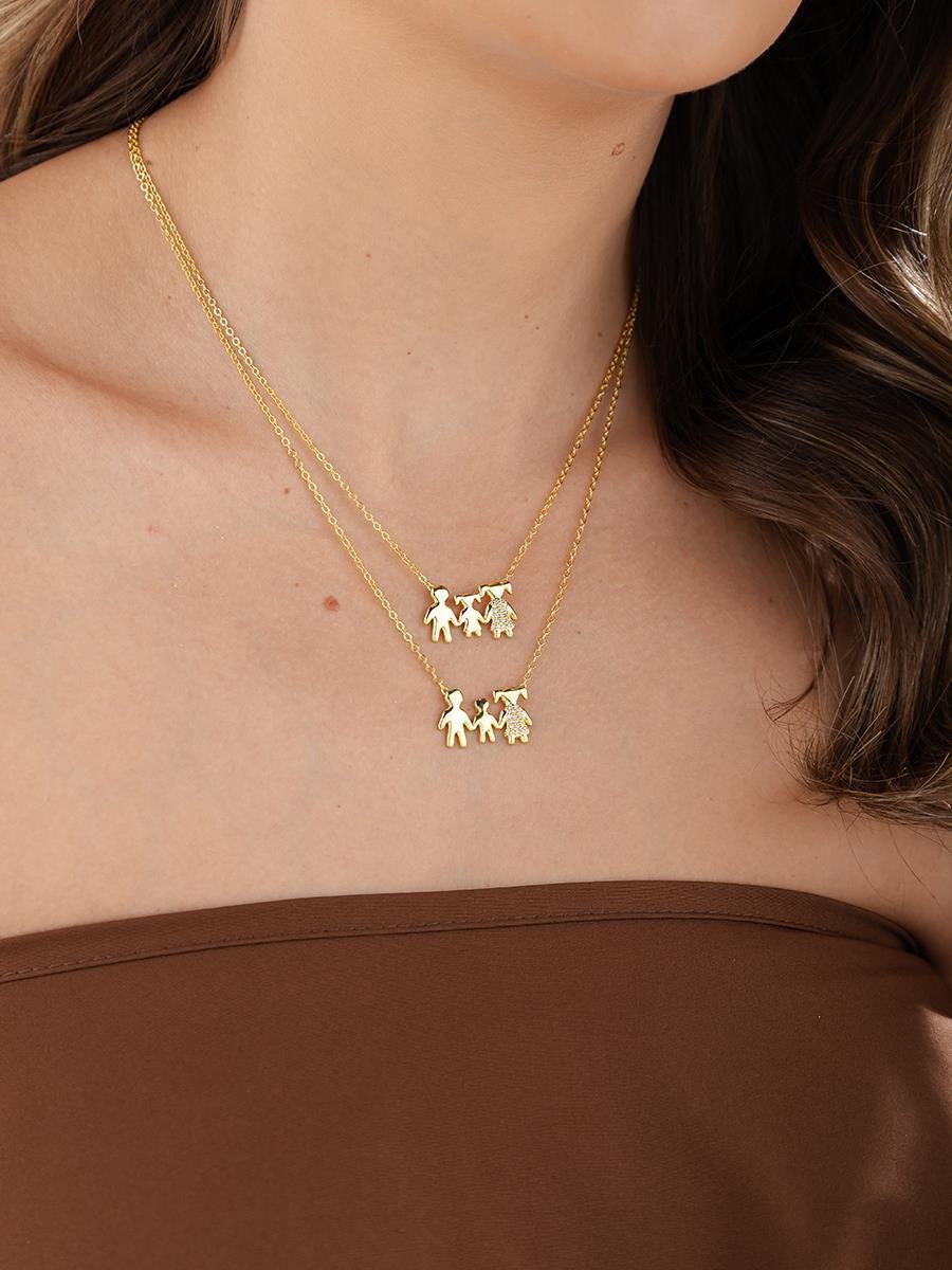 Colar Casal com Filha Cravejado | Banhado a Ouro