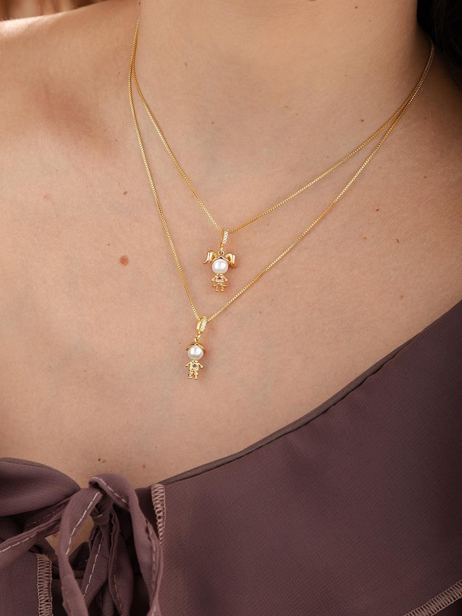 Colar Menina Pérola com Ponto de Luz | Banhado a Ouro