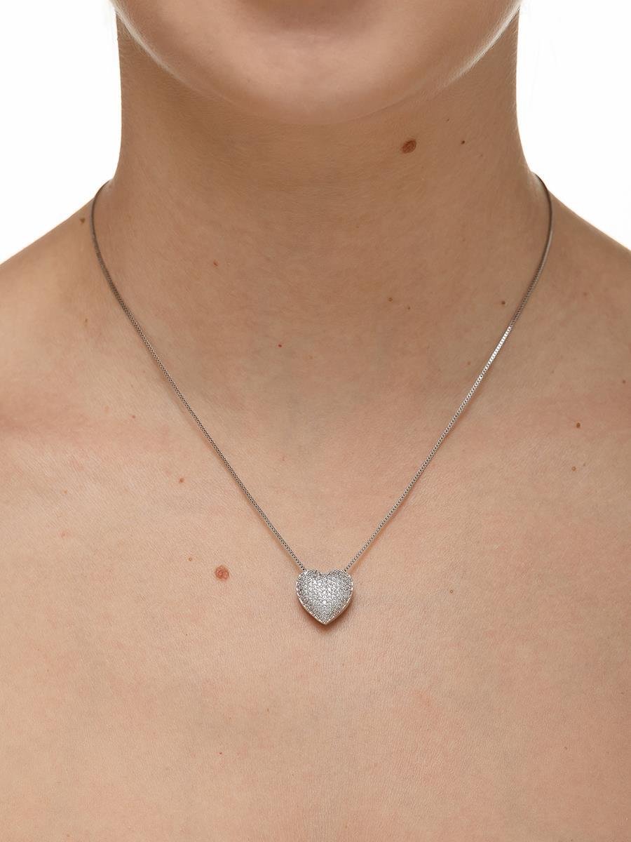 Colar Coração Cravejado | Banhado no Ródio Branco