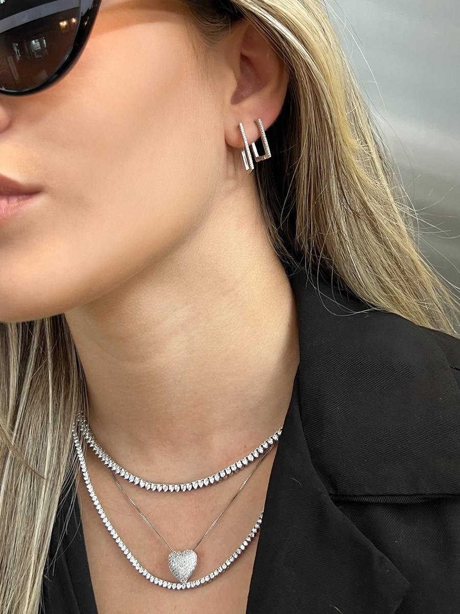 Colar Coração Cravejado | Banhado no Ródio Branco