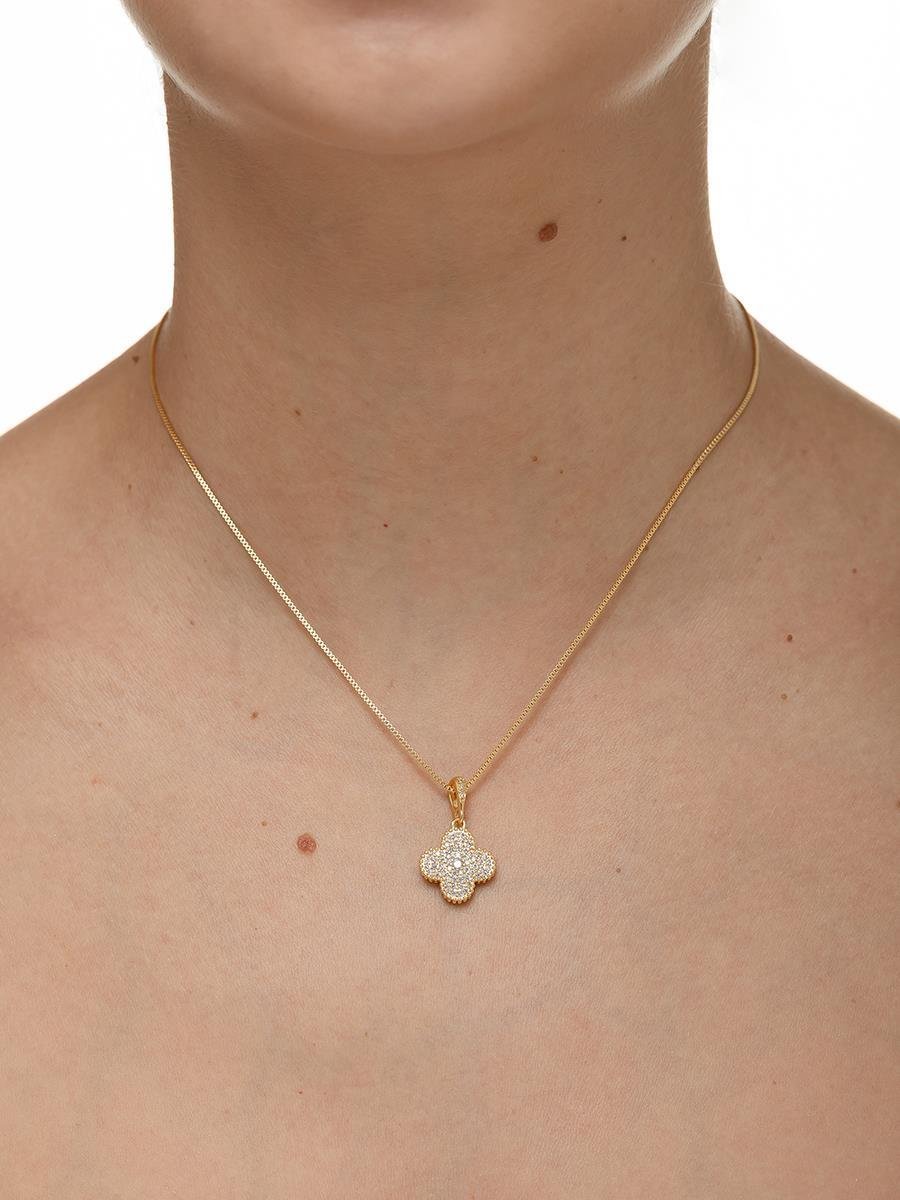 Colar Trevo Cravejado | Banhado a Ouro