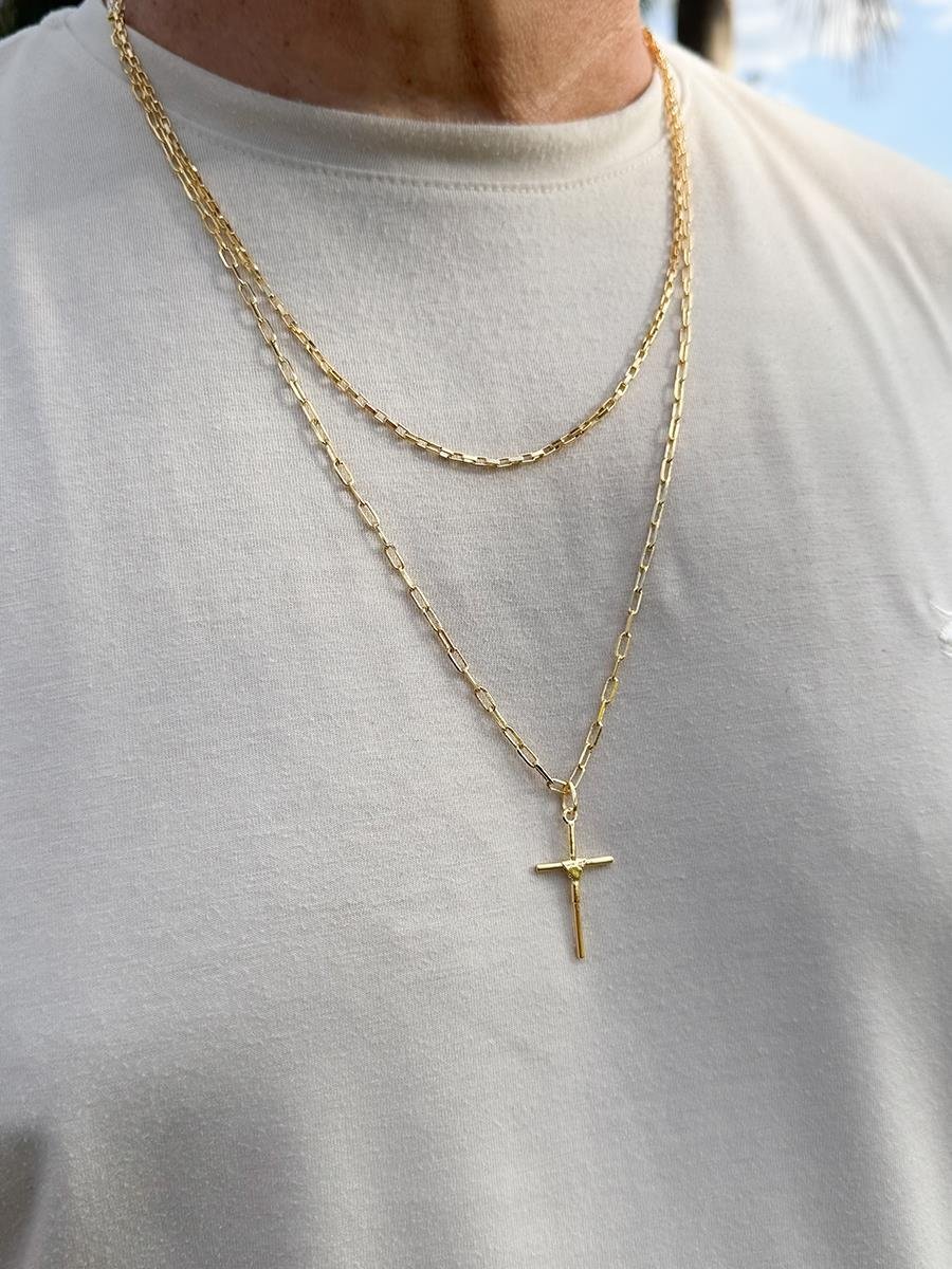 Colar Elo Cadeado 70CM | Masculino | Banhado a Ouro