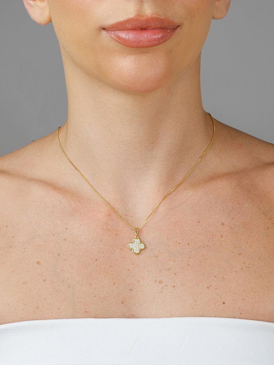 Colar Trevo Cravejado | Banhado a Ouro