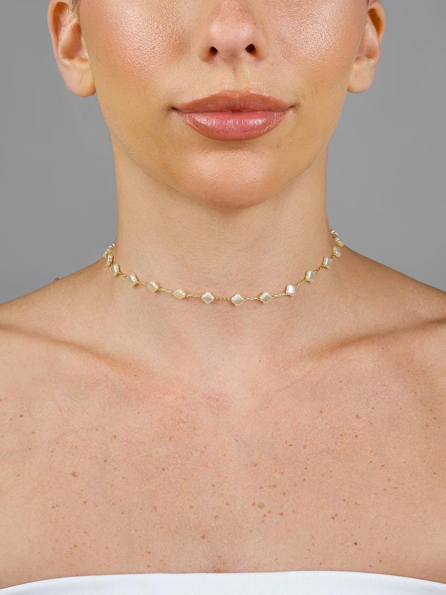 Choker Pérola Trevo | Banhado a Ouro
