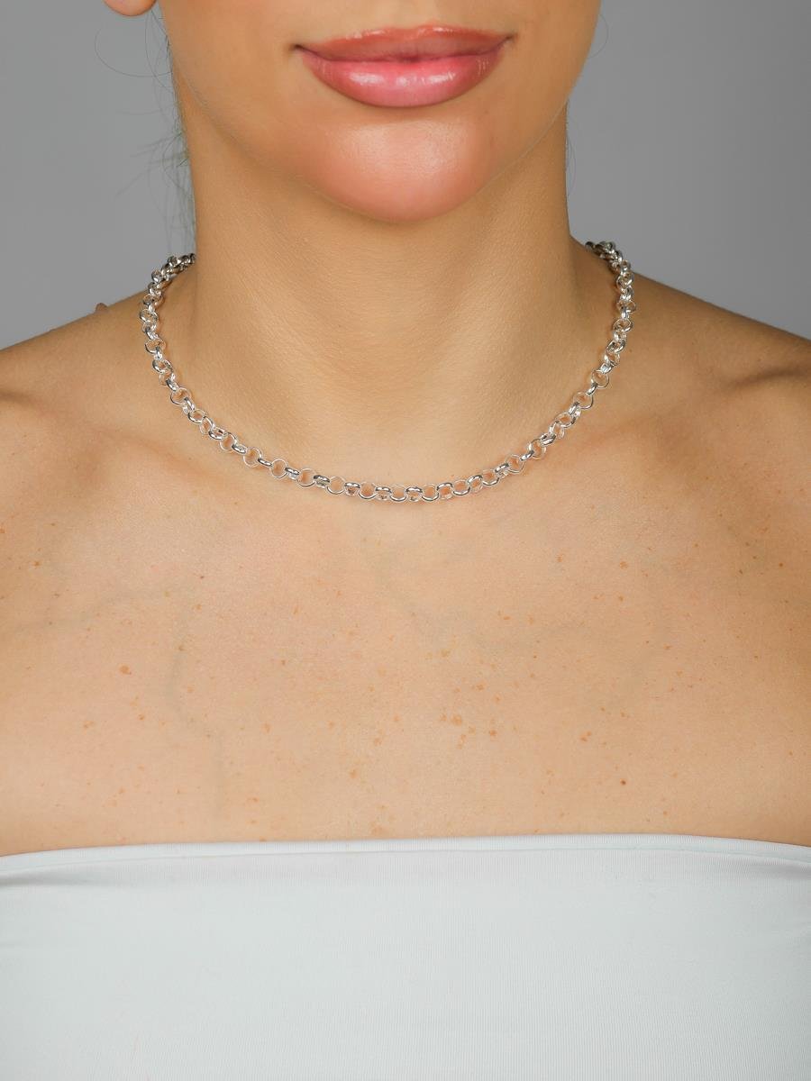 Colar Elo Português 6Mm 40 Cm | Banho De Prata.