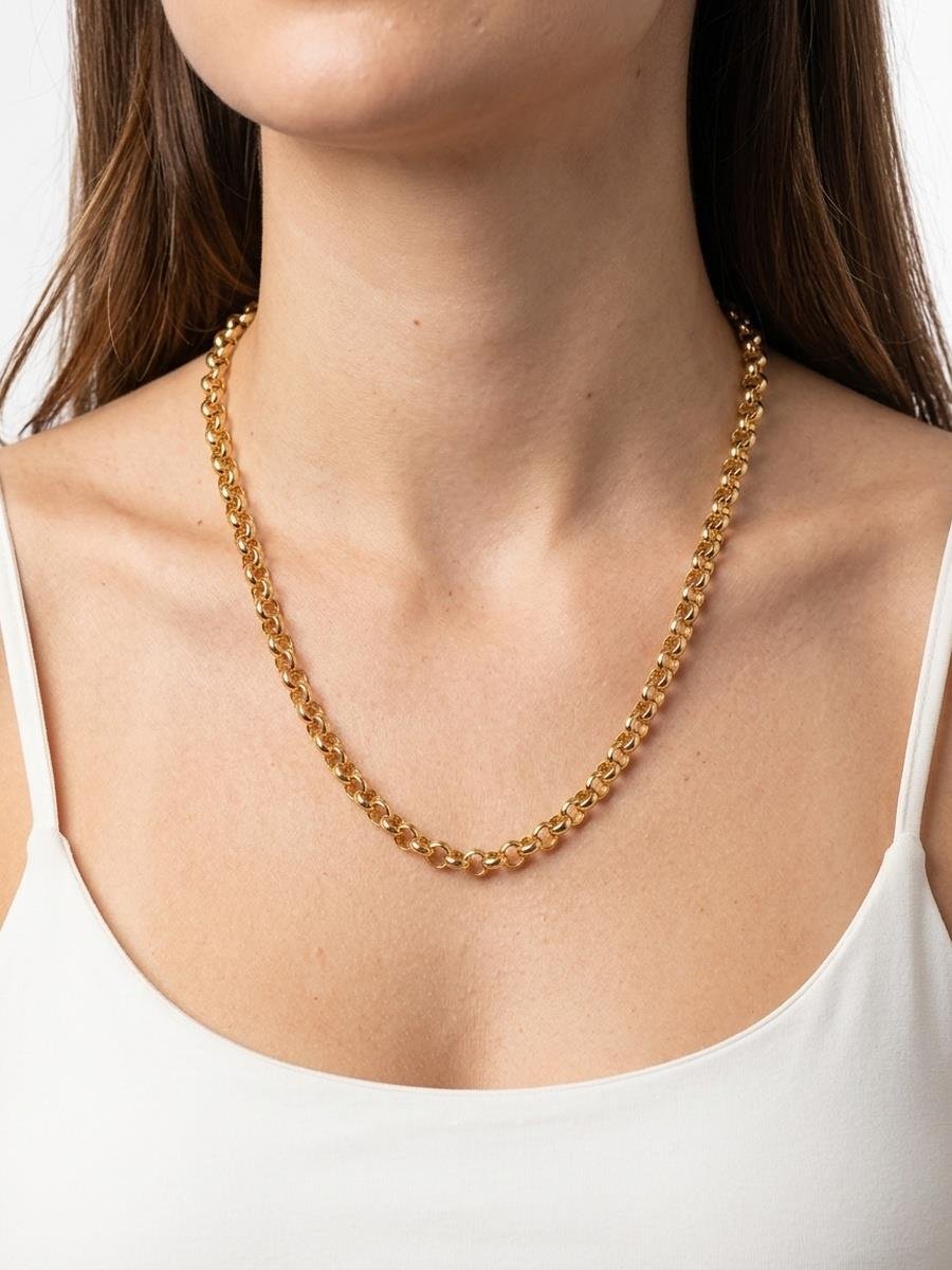 Colar Elo Português 6MM 45 CM | Banhado a Ouro.