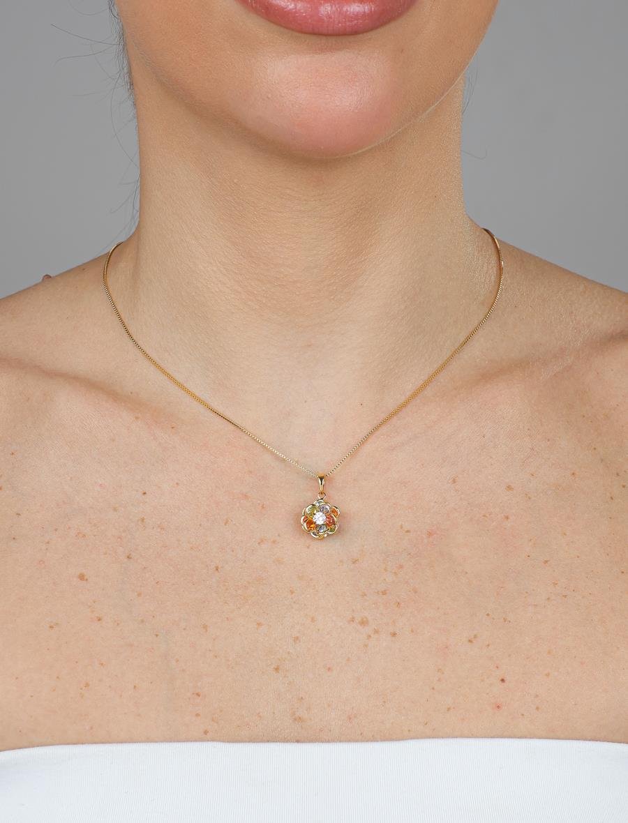 Colar Flor Zircônia Colorida | Banhado a Ouro