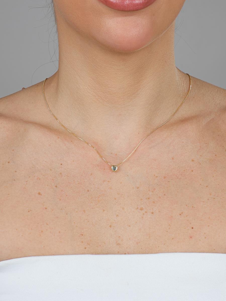 Colar Coração Azul | Banhado a Ouro