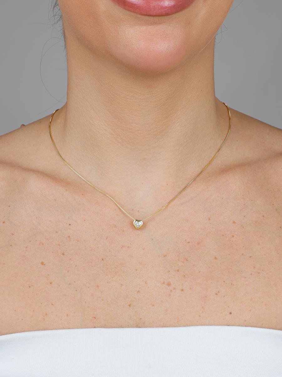 Colar com Coração Incolor | Banhado a Ouro