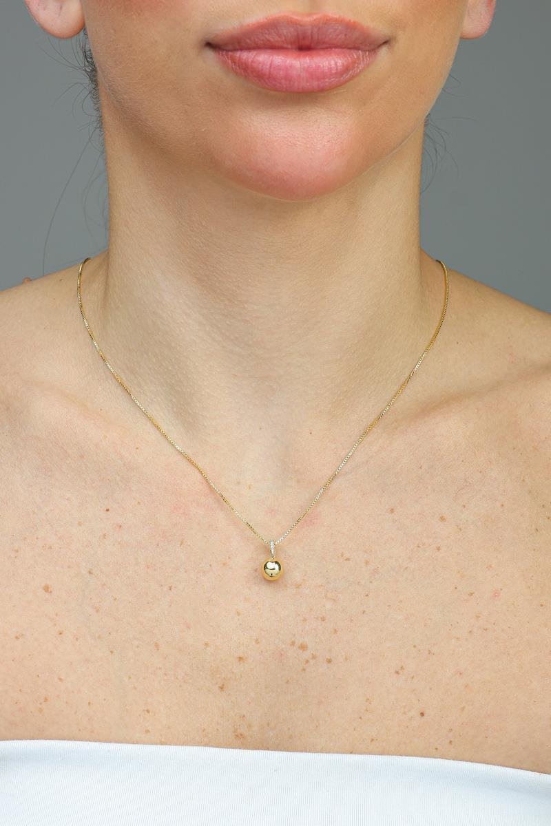 Colar Bola Lisa Com Contra Argola Cravejada | Banhado a Ouro