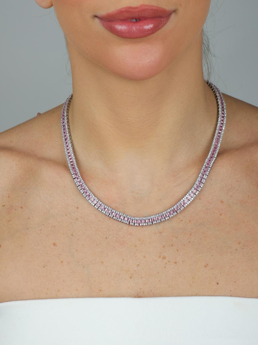 Colar Riviera Bicolor | Banhado a Ródio Branco