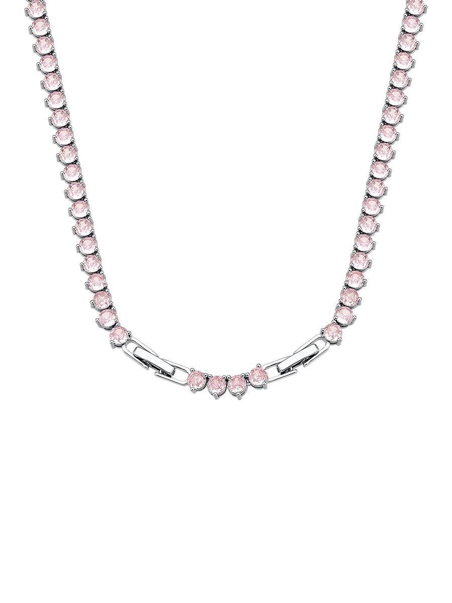 Colar Riviera Rosa Kunzita 5mm | Banhado a Ródio Branco