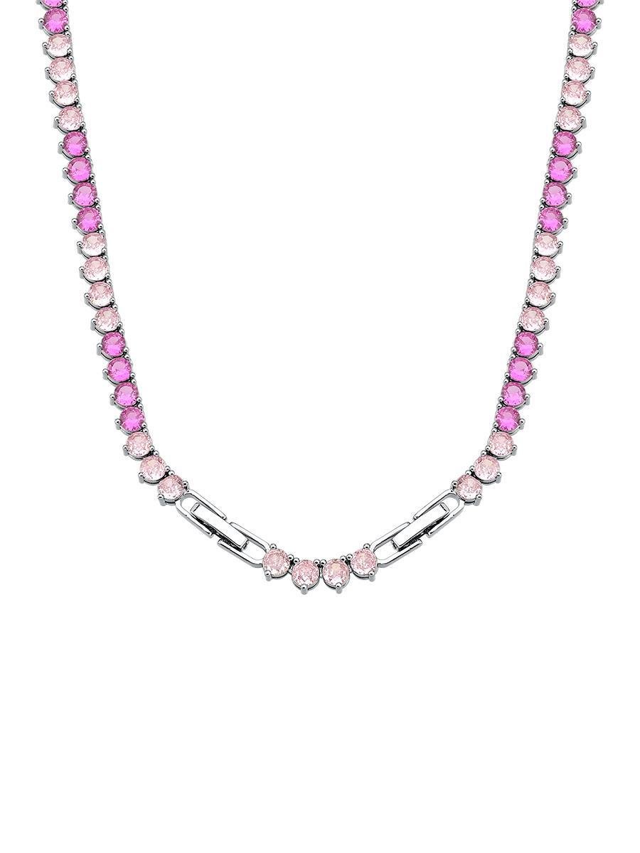 Colar Riviera Dúo Rosa | Banhado a Ródio Branco