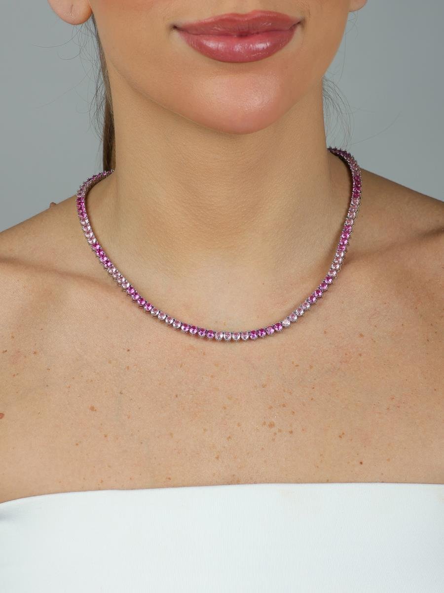 Colar Riviera Dúo Rosa | Banhado a Ródio Branco