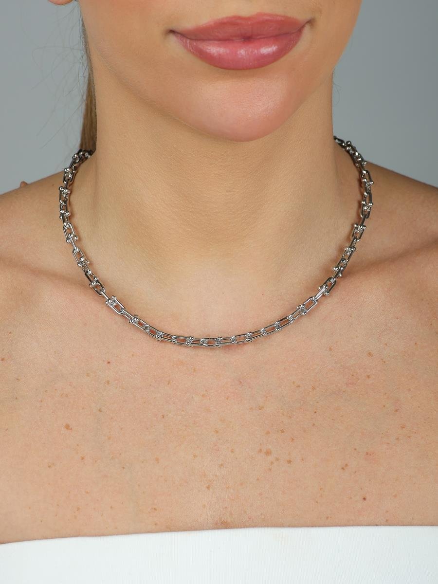 Colar Elos Liso | Banhado a Ródio Branco.