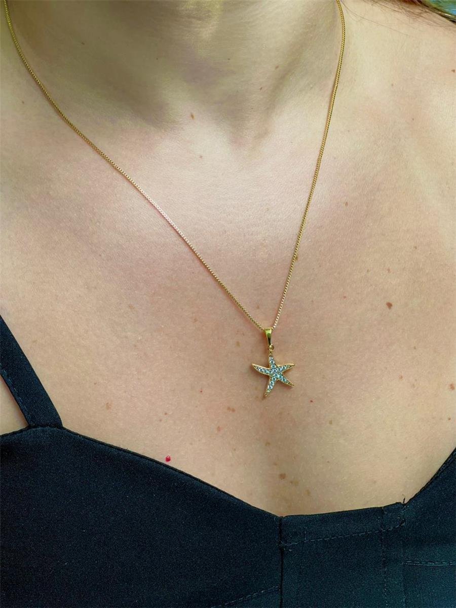Colar Estrela Do Mar Cravejado | Banhado a Ouro