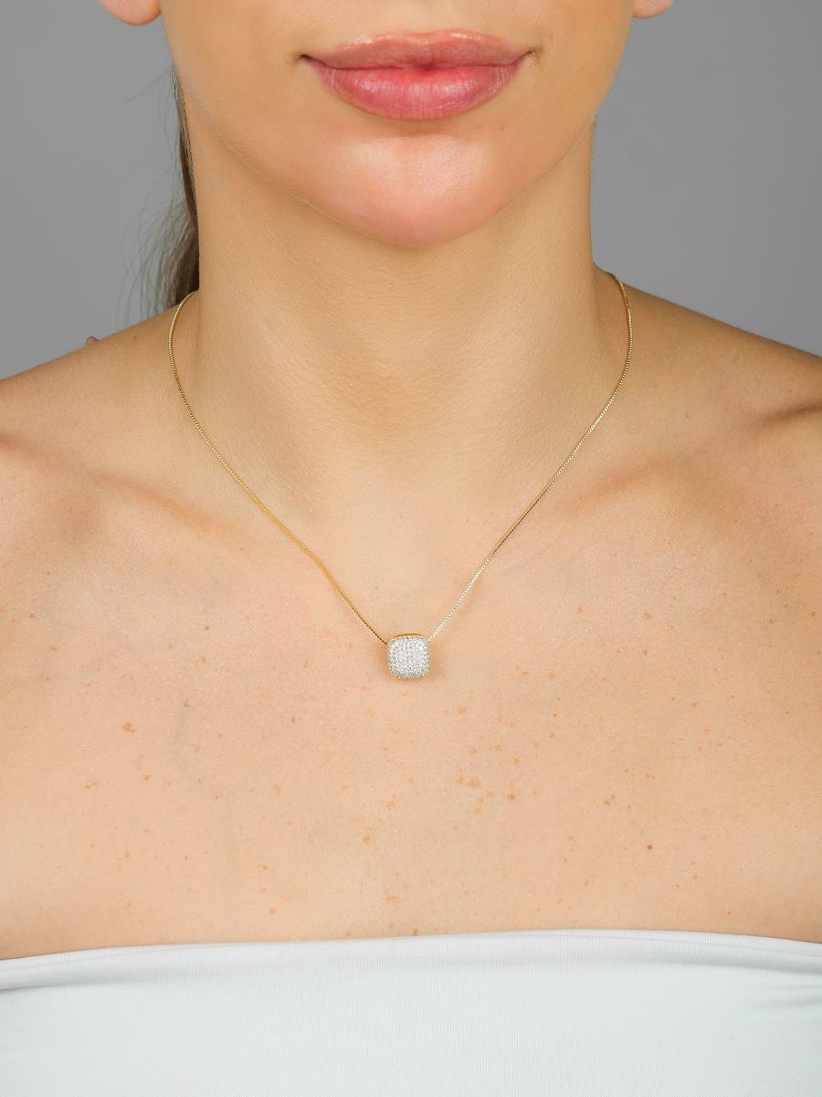 Colar Chuveiro Quadrado | Banhado A Ouro.