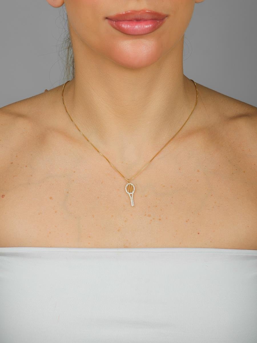 Colar Raquete Cravejado | Banhado A Ouro