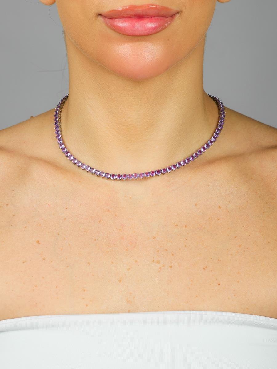 Colar Riviera Lilás | Banhado a Ródio Branco