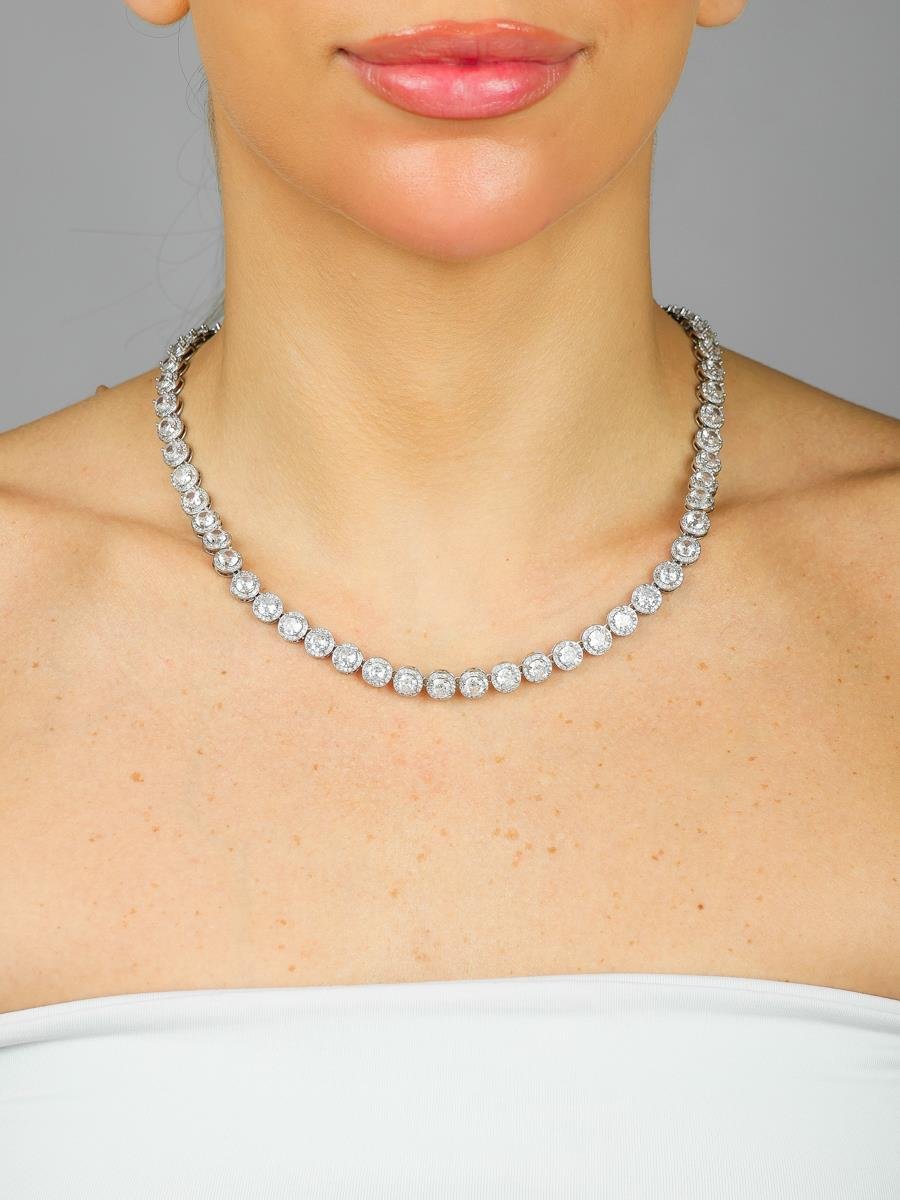 Colar Zircônia Cravejada | Banhado a Ródio Branco