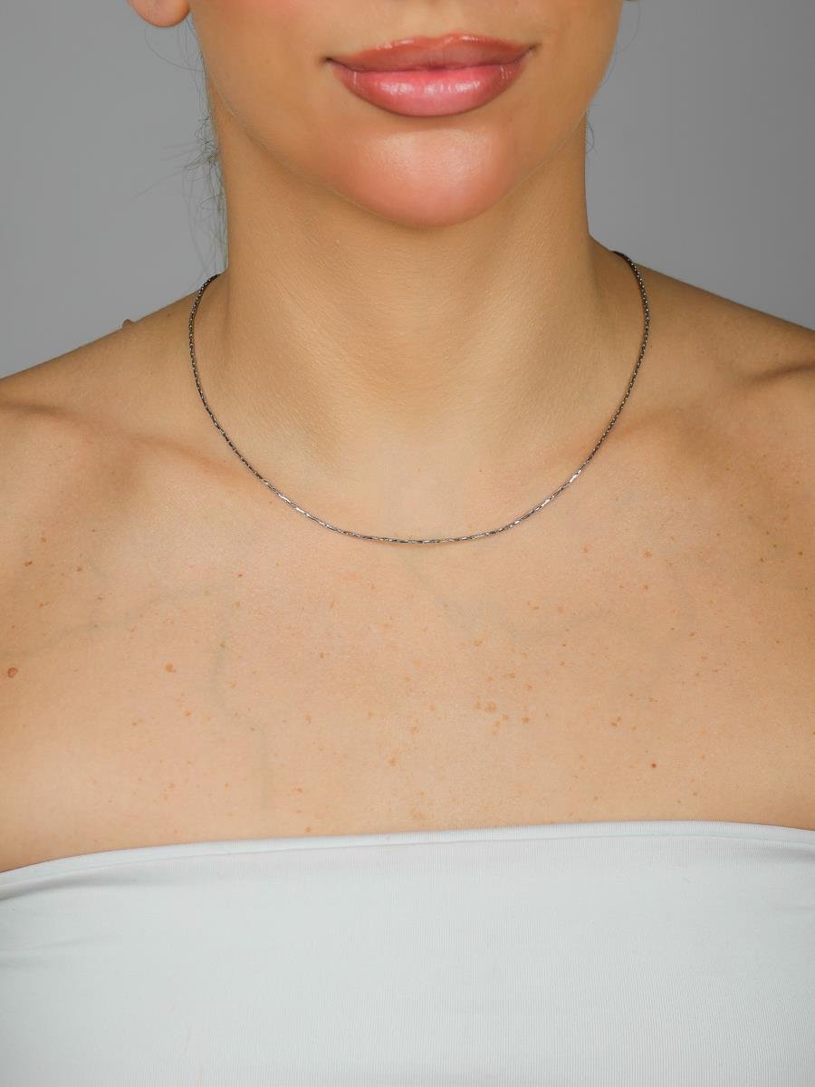 Colar Malha Cilindrica | Banhado A Ródio Branco.