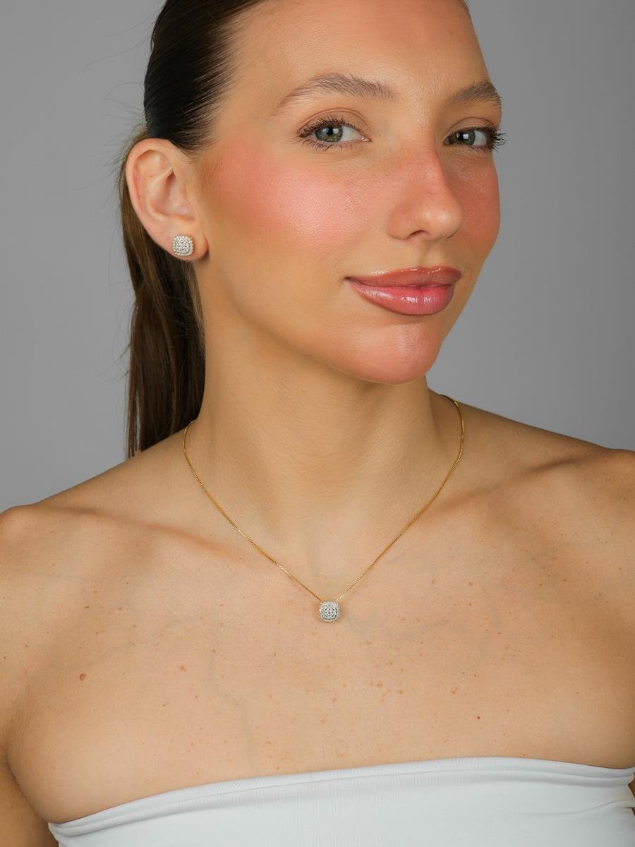 Colar Chuveiro Quadrado | Banhado A Ouro.