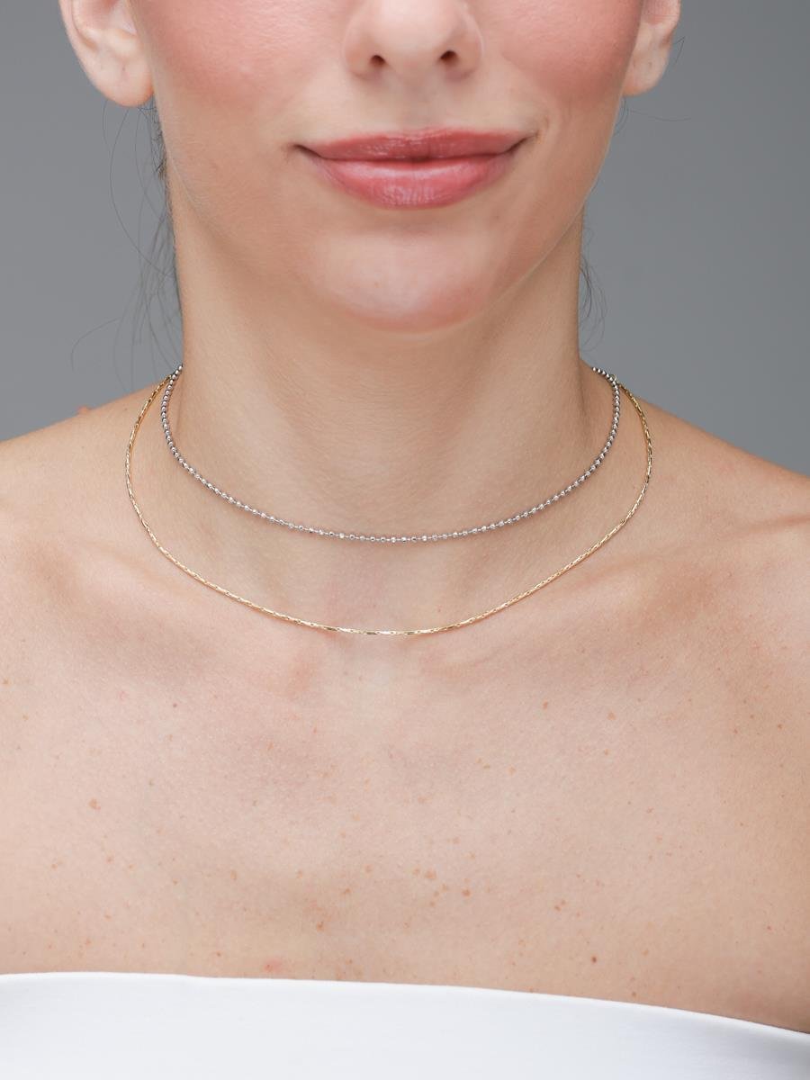 Colar Diamantado Dupla com Bolinha | Banhado a Ouro e Ródio Branco.