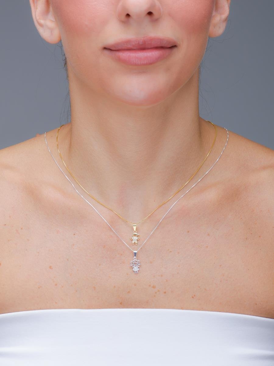 Colar Duplo Filhos | Banho de Prata e Ouro.