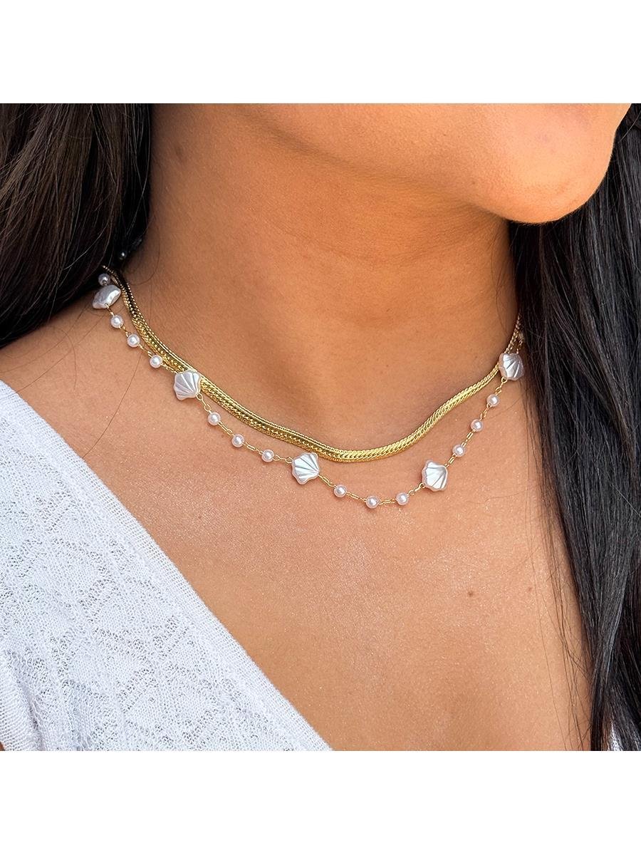 Colar Concha com Pérola | Banhado a Ouro