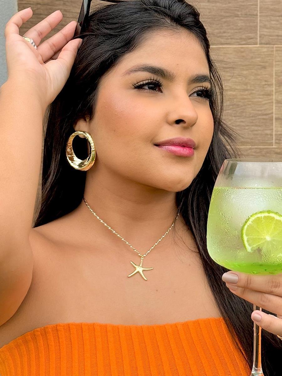 Aro ´V´ com Estrela do Mar | Banhado a Ouro.