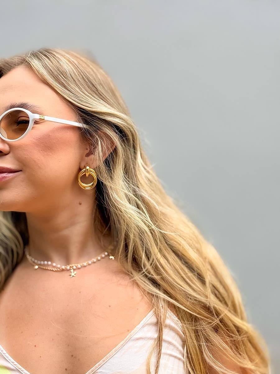 Colar Pérolas com Pingentes Marinho | Banhado a Ouro.