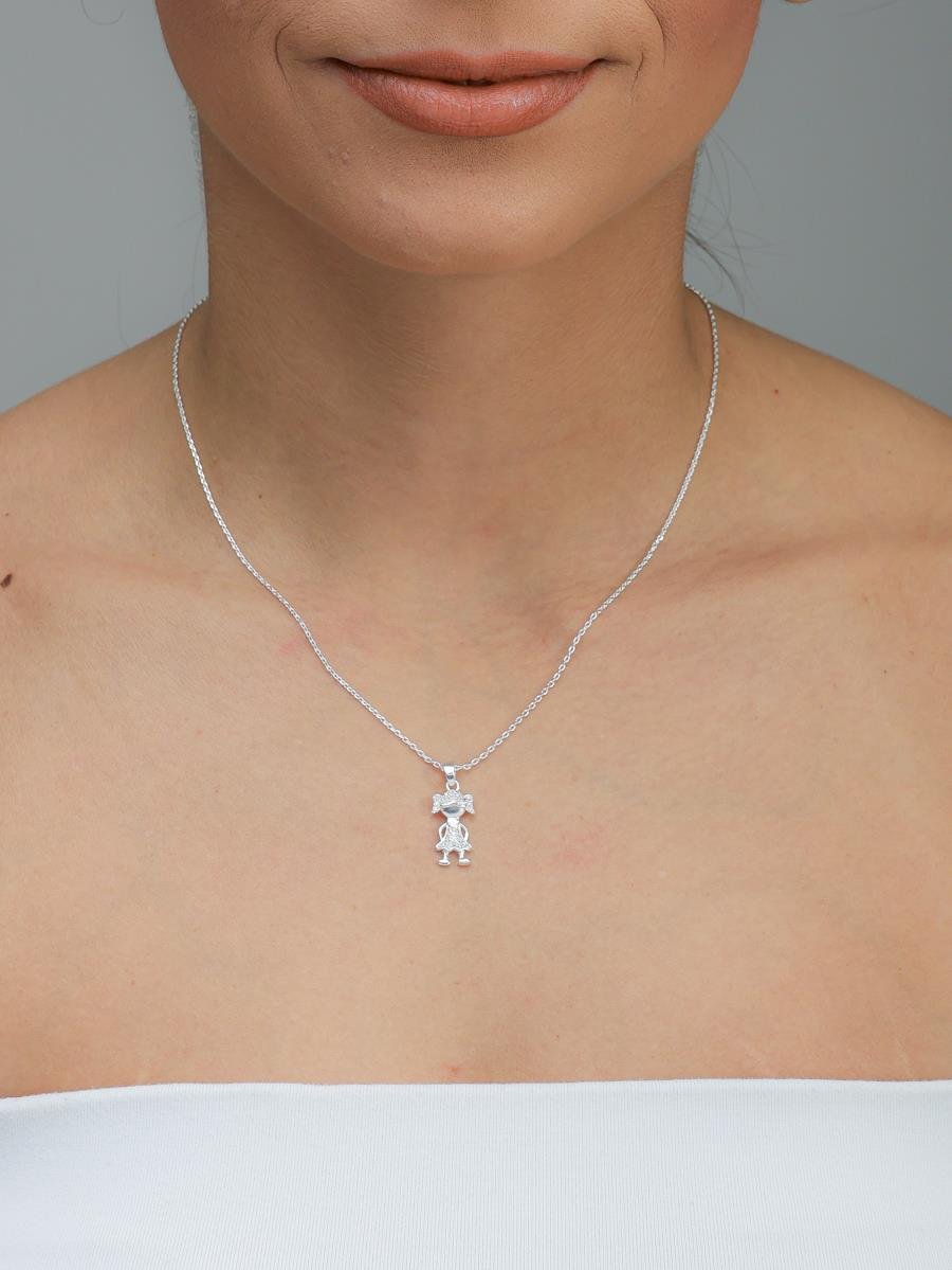 Colar Menina Cravejado | Banho de Prata.