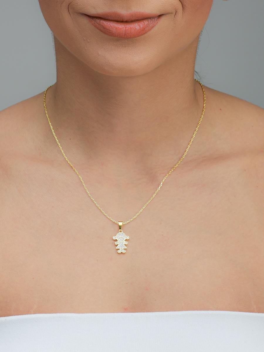 Colar Menina Cravejada | Banhado a Ouro.