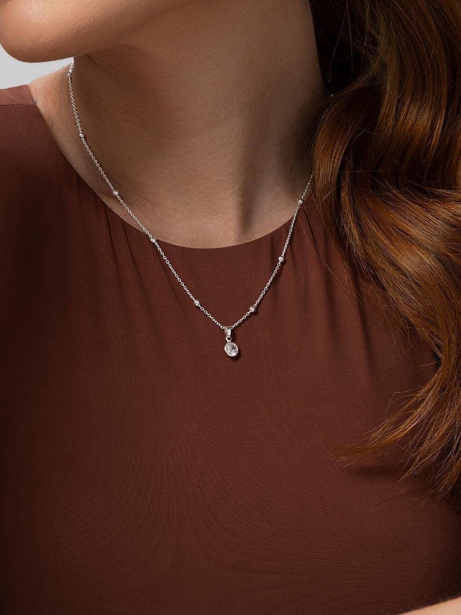 Colar Ponto de Luz no Mini elo Com Bolinha | Banho de Prata.