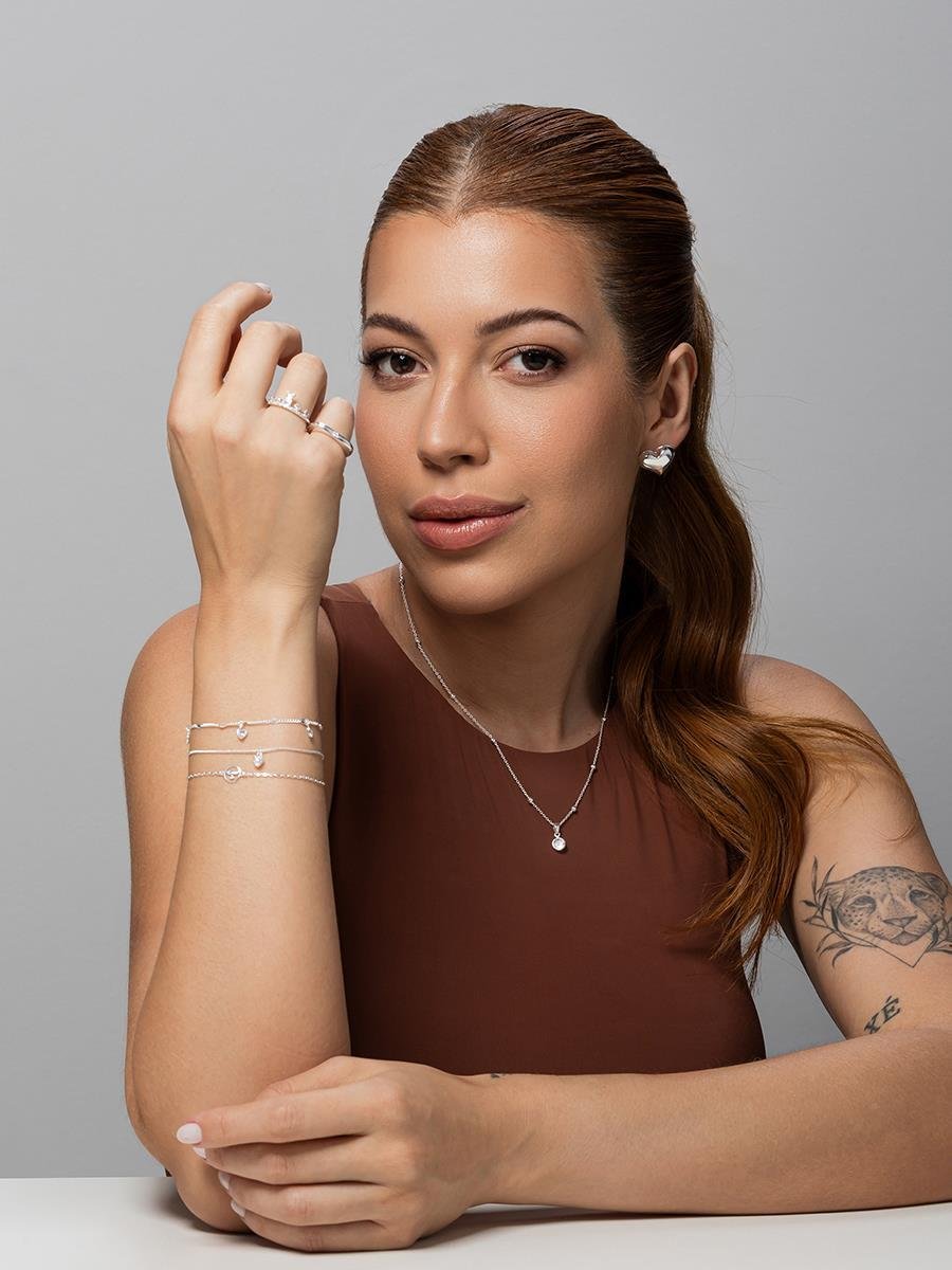 Colar Ponto de Luz no Mini elo Com Bolinha | Banho de Prata.