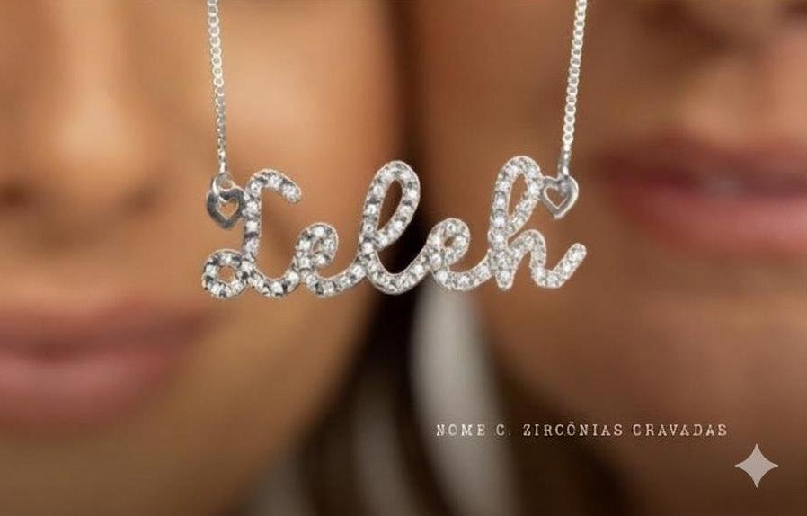 Colar Nome Personalizado Cravejado | Banhado a Ródio Branco.