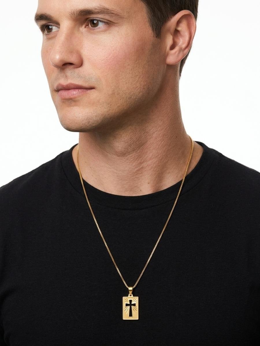 Colar Cruz Vazada | Masculino | Banhado a Ouro.